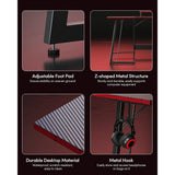 47″ Shaped Gaming & Computer Corner Desk – Carbon Fiber Surface with Monitor Stand for Home Office