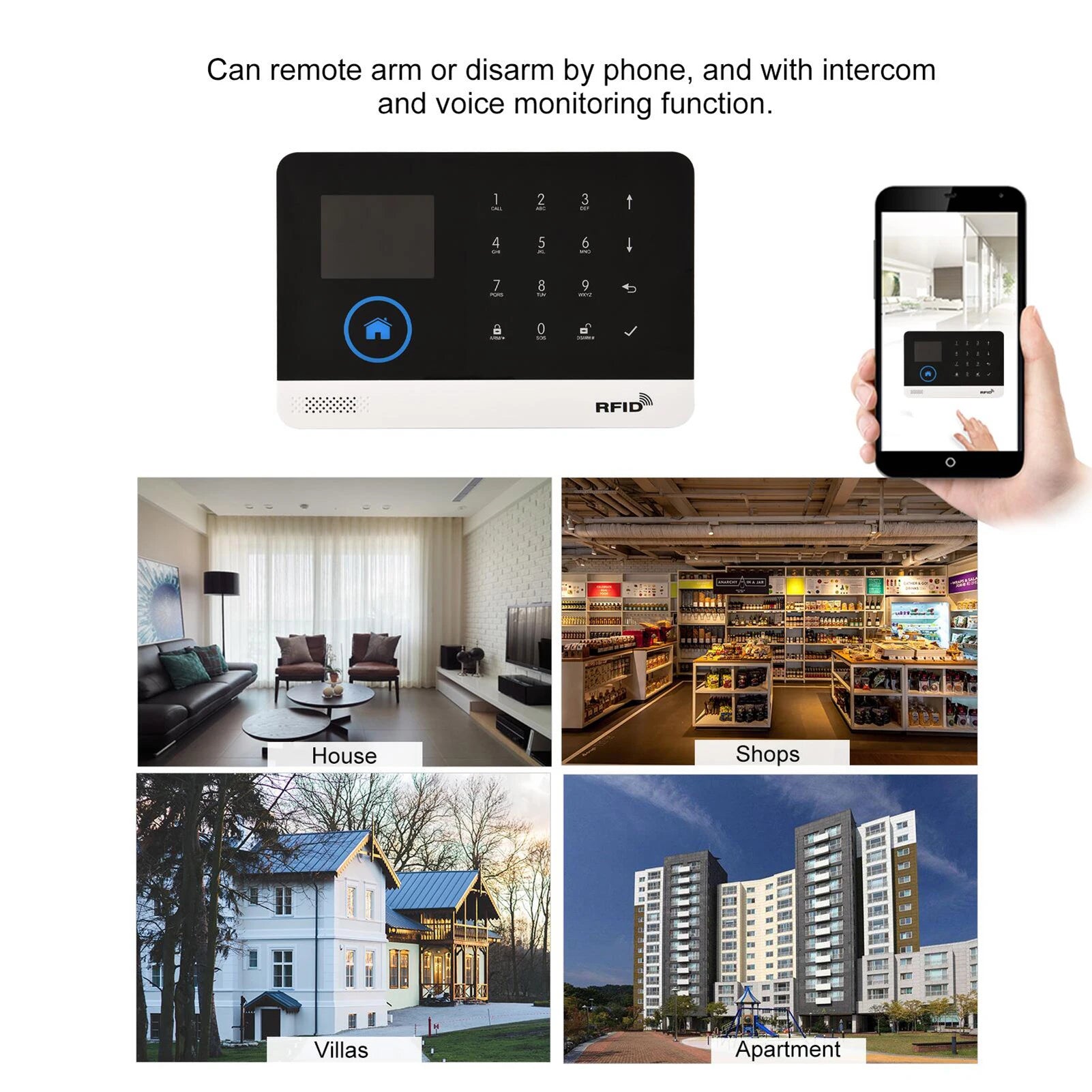 433MHz Wireless WiFi GSM Auto-Dial Alarm System – LCD Display with PIR Motion Sensor, Door Sensor & Remote App Control