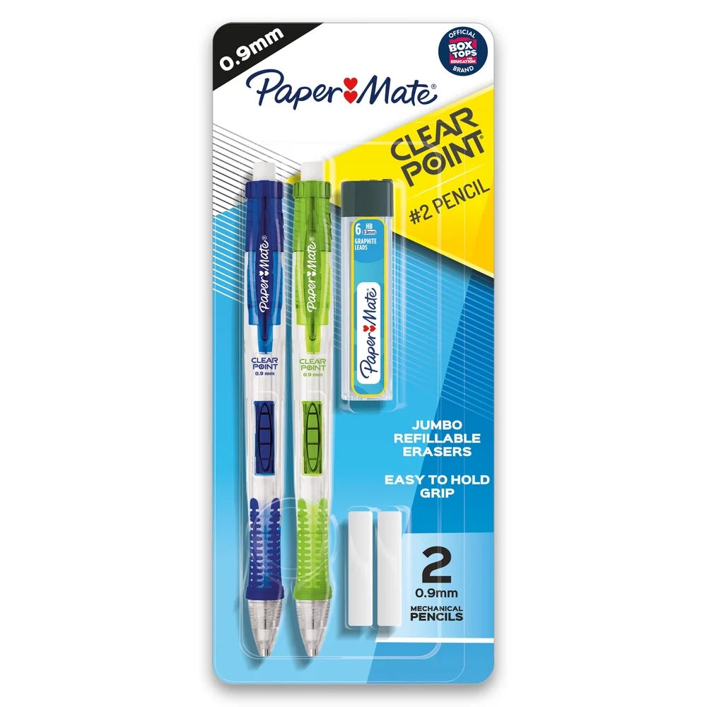 Clearpoint Mechanical Pencil Starter Kit – 0.9 mm HB #2 Lead, Textured Grip & Jumbo Erasers (2-Pack)