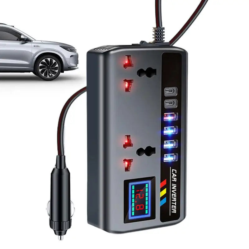 Car Power Inverter 12V/24V to 220V – Portable Automotive Charger with 9 Ports (3 USB QC3.0 + 2 Type-C PD + AC Outlet)