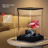 Aquarium Starter Kit – Mini Desktop Betta Fish Tank with Top Feeding Hole & Built-In Bottom Light, Rectangular Tabletop Design