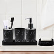 5-Piece Marble Bathroom Accessory Set (Black & White) – Lotion Dispenser, Toothbrush & Mouthwash Cups, Soap Dish & Box