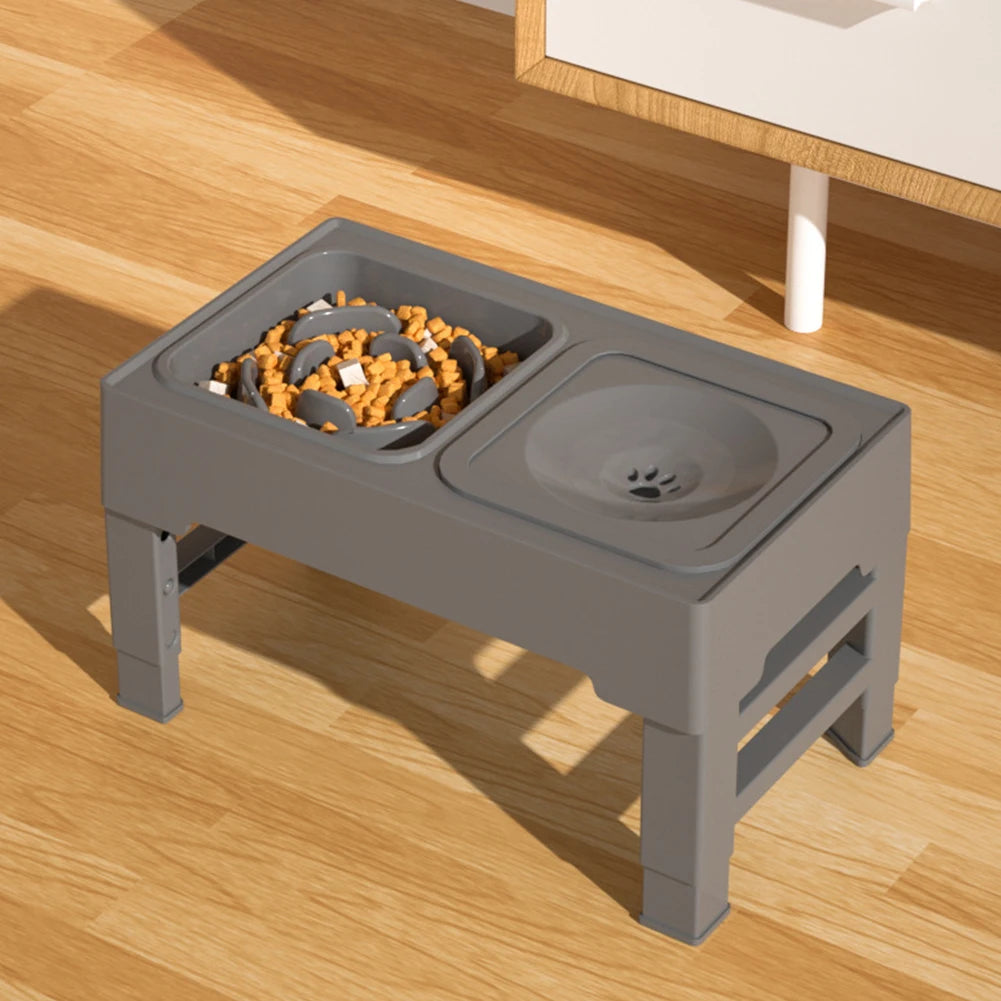 3-in-1 Pet Dog Stainless Steel Slow Feed & Water Bowls – Adjustable Height, Anti-Knock Design for Cats & Dogs 🐾🥣
