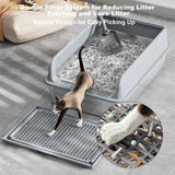 Stainless Steel Cat Litter Box – High-Sided Pan for Large Cats, Double-Layer Mat & Scoop Included