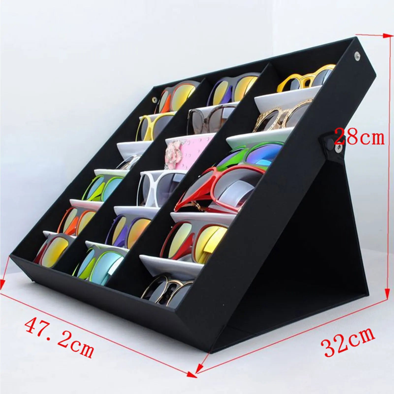 18-Slot Glasses Display Stand – Tilted Eyewear Organizer Box & Sunglasses Storage Tray for Eyeglass Collection