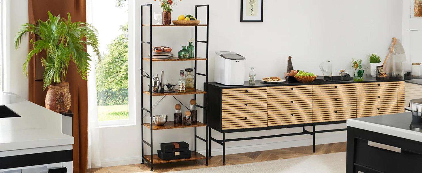 JHK 5 Tier Bookcase Bookshelf Modern Book Case For Books Corner Storage Organizer for Bedroom Home Office Kitchen Living Room - PulinGO
