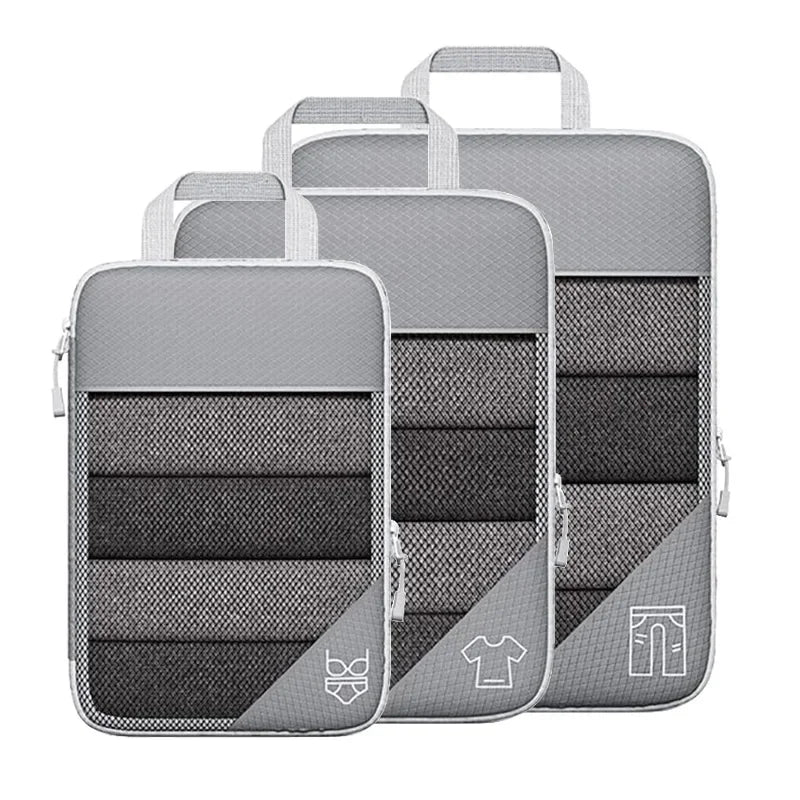 3-6 pcs Compressed Packing Cubes Travel Storage Organizer Set with Shoe Bag & Mesh Visual Luggage Set