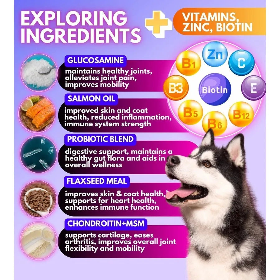 Dog Multivitamin Chewables – 16-in-1 Vitamins with Glucosamine for Hip & Joint, Senior Dogs & Puppies, Overall Health