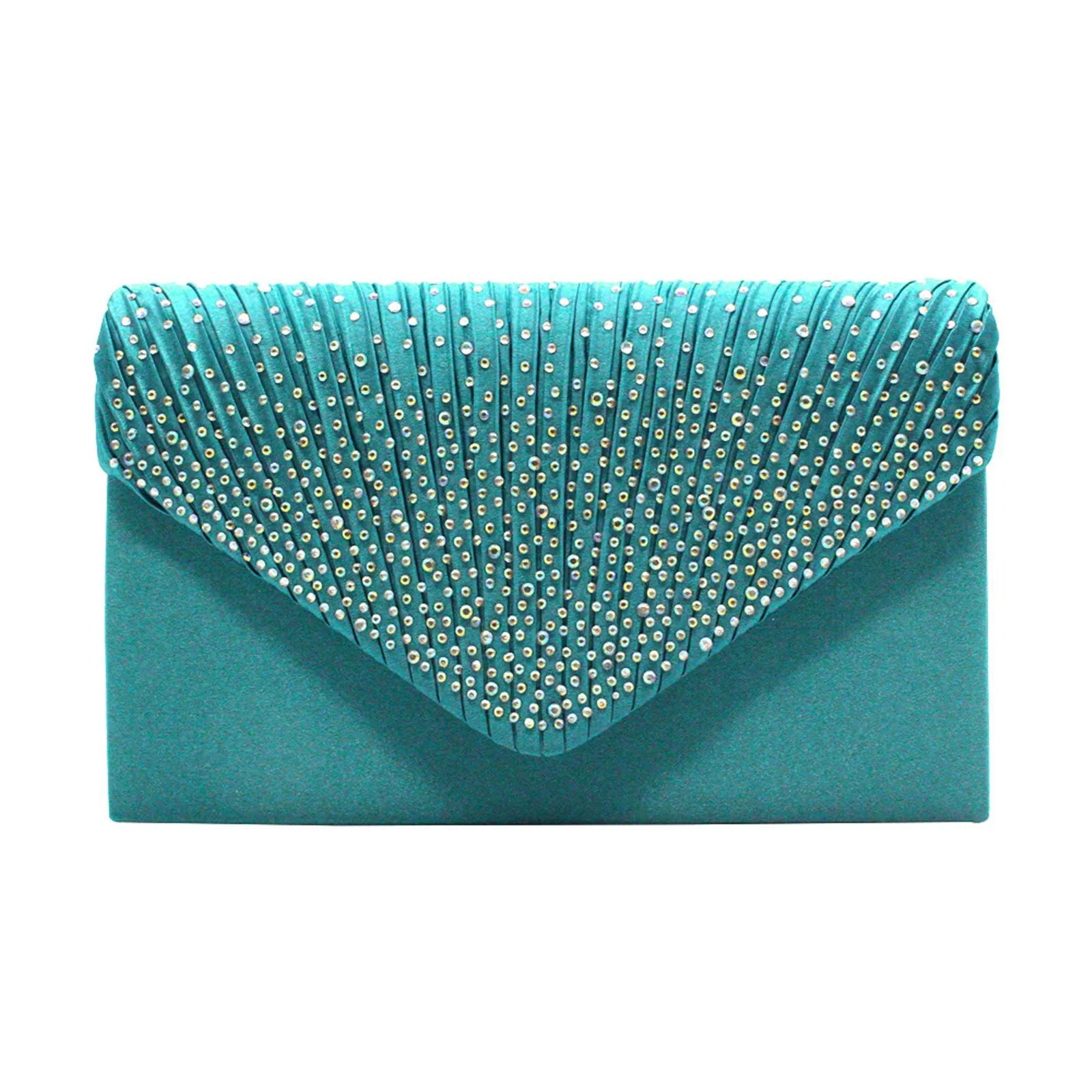 Women’s Satin Rhinestone Clutch – Elegant Evening Shoulder Bag with Thin Chain for Parties, Banquets & Weddings