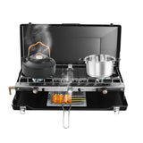 “Portable 3-Burner Camping Stove – Foldable Outdoor Gas Stove with Grid for BBQ & Cooking”