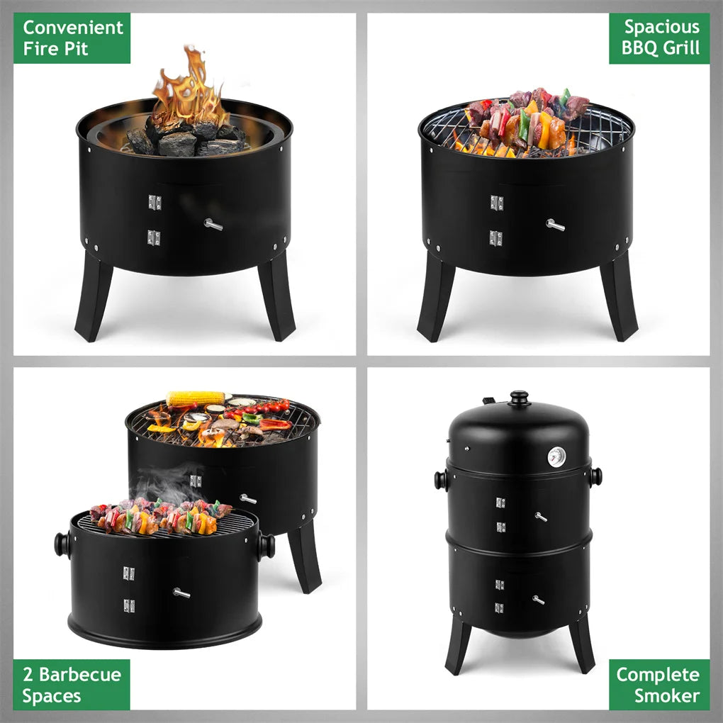 “80×41×48cm Iron Smoker Charcoal Grill – Heavy-Duty Black Carbon BBQ for Outdoor Cooking & Smoking”