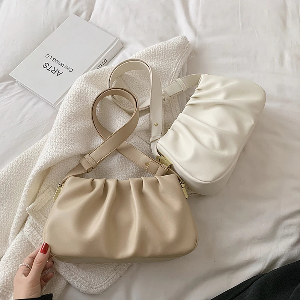Women’s PU Leather Ruched Cloud Clutch – Small Messenger Shoulder Bag with Adjustable Strap, Fashion Crossbody Purse for Travel