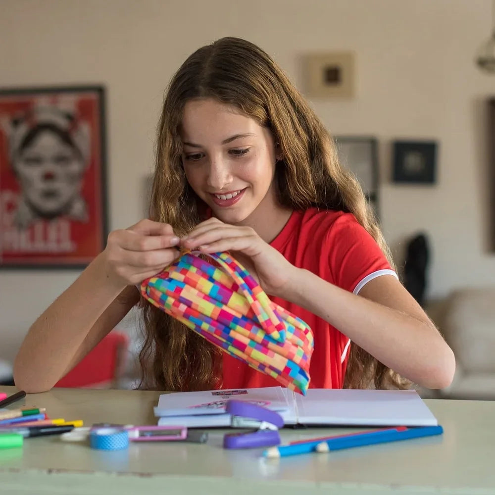 Washable Polyester Pencil Case – Extra Wide Diagonal Opening (Holds 30 Pens)