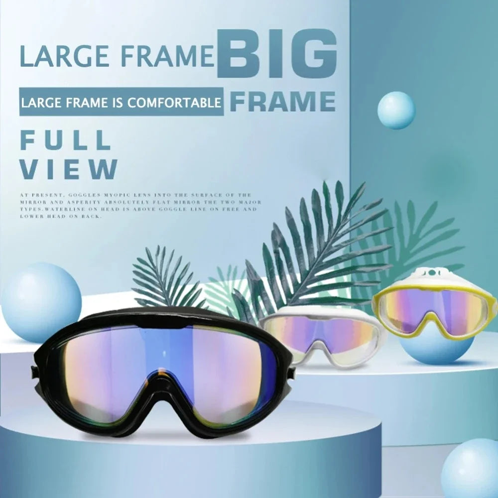 Electroplated Large-Frame Swimming Goggles for Adults – Anti-Fog, UV Protection & Optical Lens Design