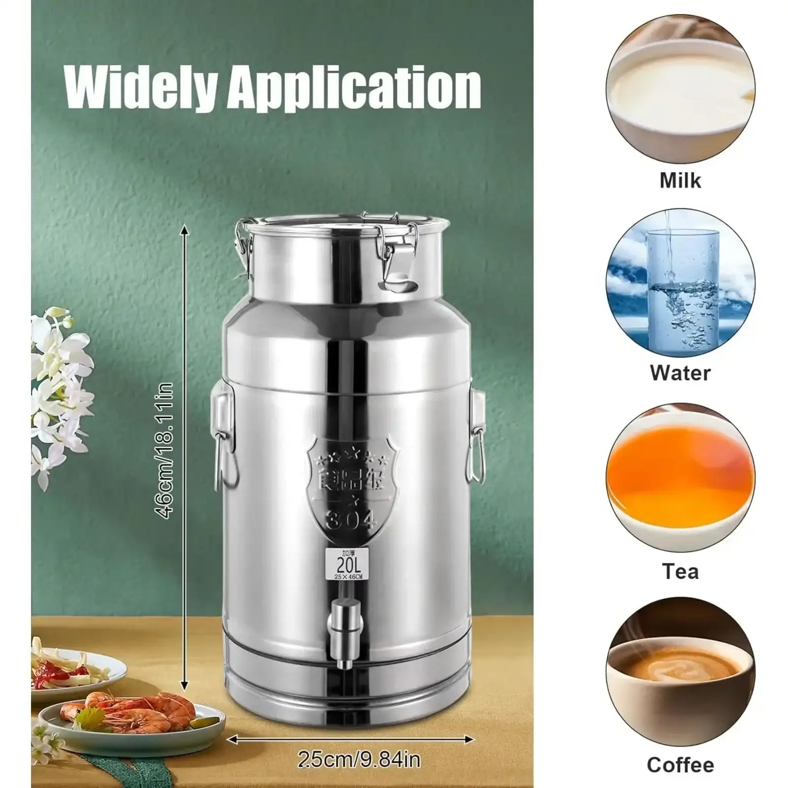 Bymaocar 5-Gallon Stainless Steel Beverage Dispenser Milk Can – Leak-Proof Lid, Heavy-Duty Design