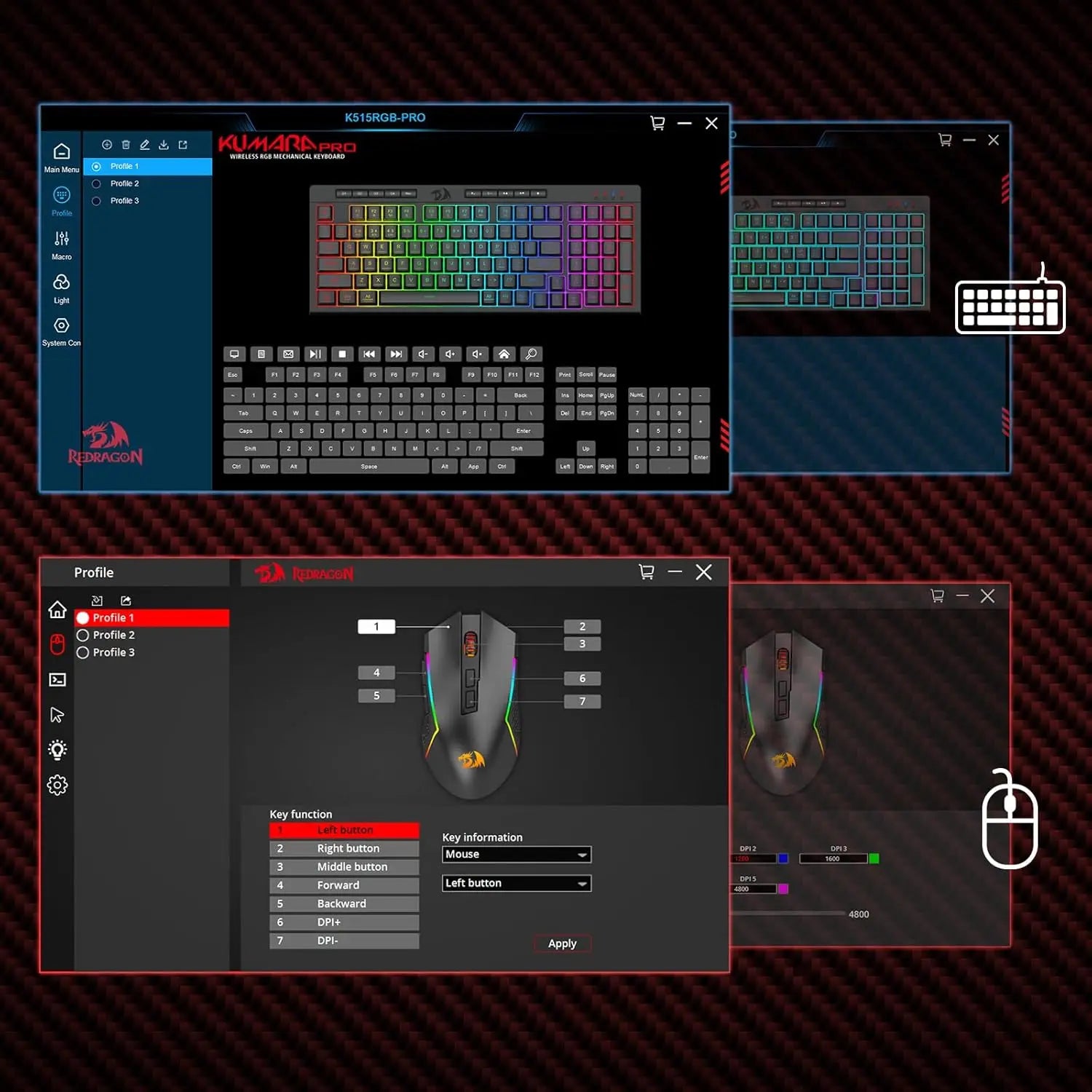 Redragon S142 Wireless Gaming Keyboard & Mouse Combo – 98-Key K515 PRO RGB Membrane Keyboard with Wireless Gaming Mouse