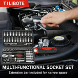 46 Piece 1/4 inch Drive Socket Set – Metric Ratchet Wrench Kit with 4-14 mm CR-V Sockets for Household & Auto Repair