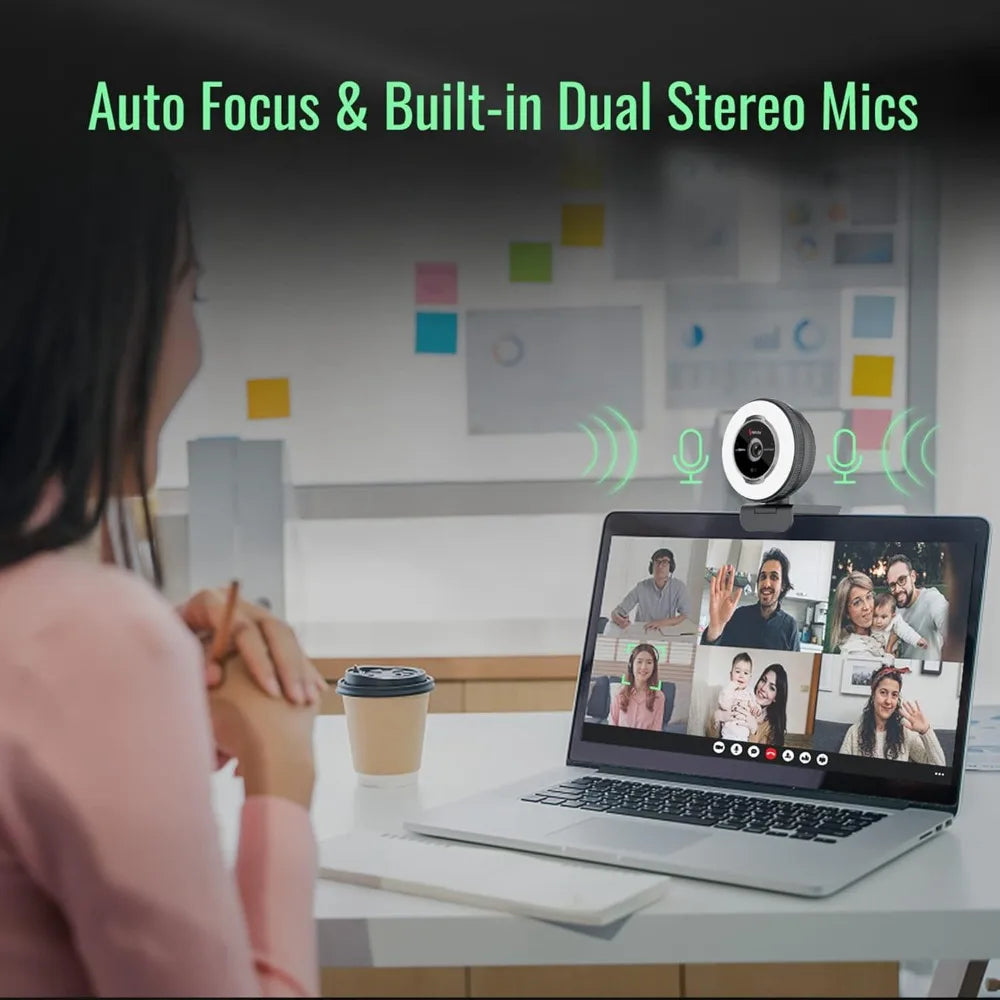 Streaming Webcam with Microphone – 1080p 60FPS USB HD Web Camera with Ring Light & Remote Control for Video Calls & Gaming