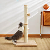 32" Tall Cat Scratching Post – Large Sisal Rope Scratcher with Dual Hanging Balls, Durable Post for Adult Indoor Cats