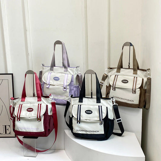 Color-Block Large Capacity Shoulder Bag – Casual School Tote for Women & Teens