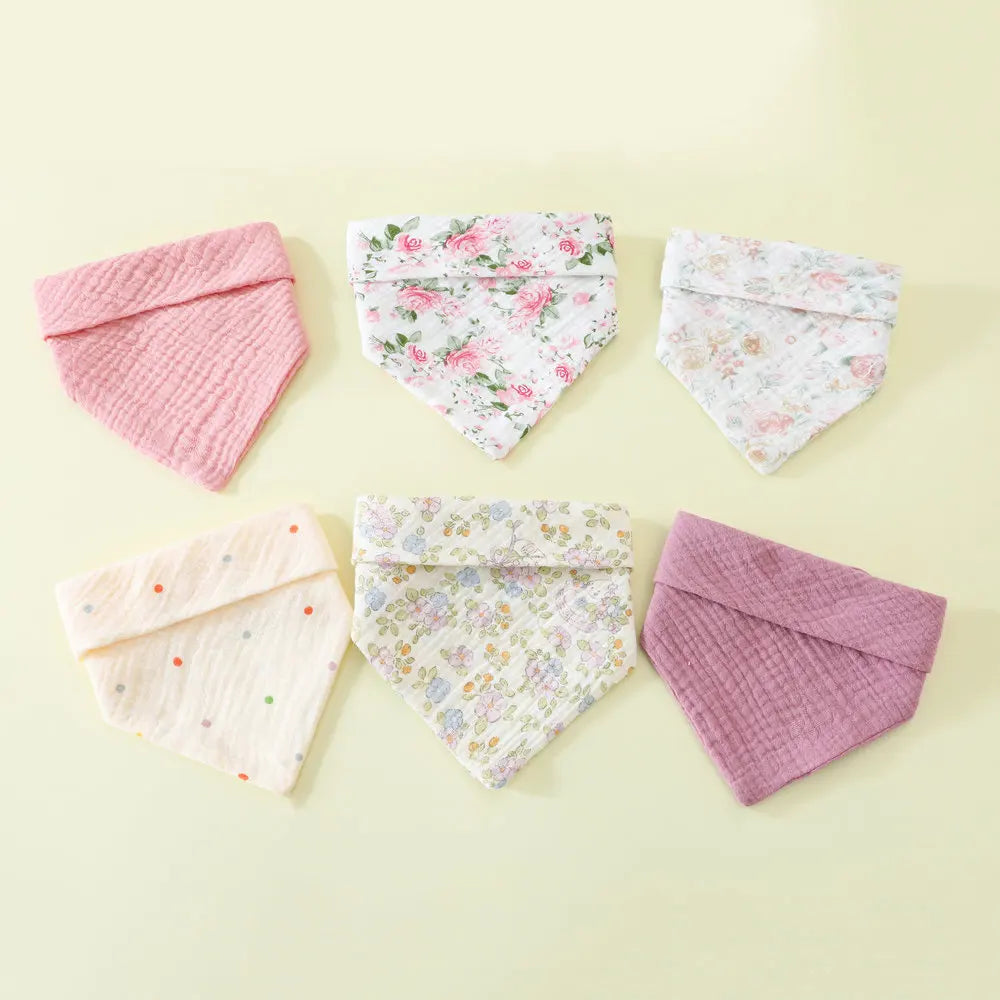 6-Piece Baby Bibs Set – Soft Cotton Muslin Gauze Burp Cloths | 2-Layer Feeding & Drool Towels for Newborns