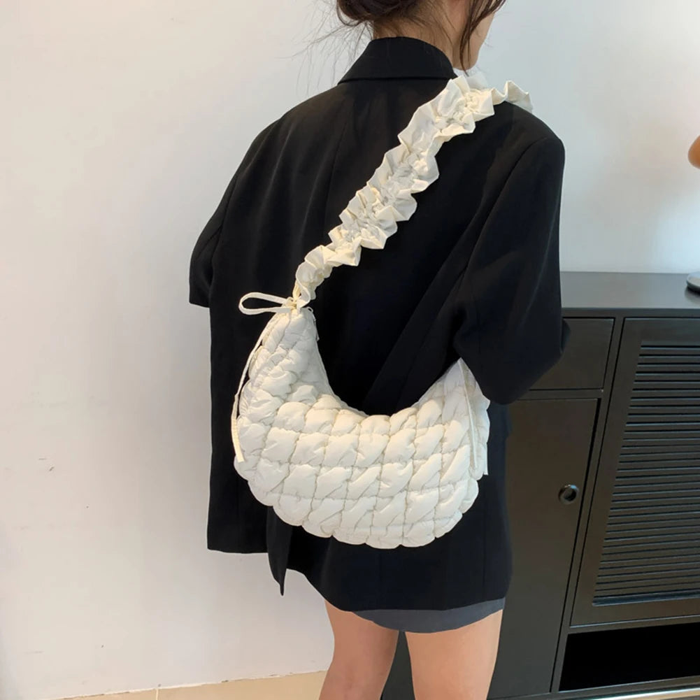 Quilted Bubble Cloud Crossbody Bag – Solid Color Padded Shoulder Purse with Adjustable Strap