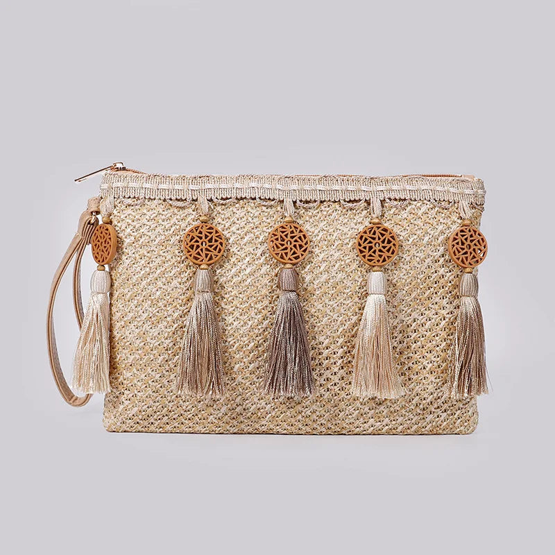 Women’s Raffia Straw Woven Bag – Handmade Summer Beach Shoulder & Crossbody Purse, Ladies’ Wrist Clutch & Handbag