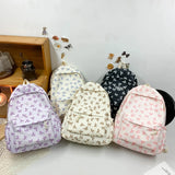 Bow Print Nylon Student Backpack for Girls & Women – Cute Schoolbag with Adjustable Straps for Travel & Daily Use