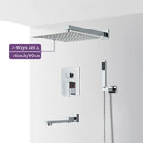 Chrome Shower Faucet Set – 2/3-Way Rainfall System with Brass Mixer & Diverter (8–16" Head, Wall-Mounted, Embedded Box Control)