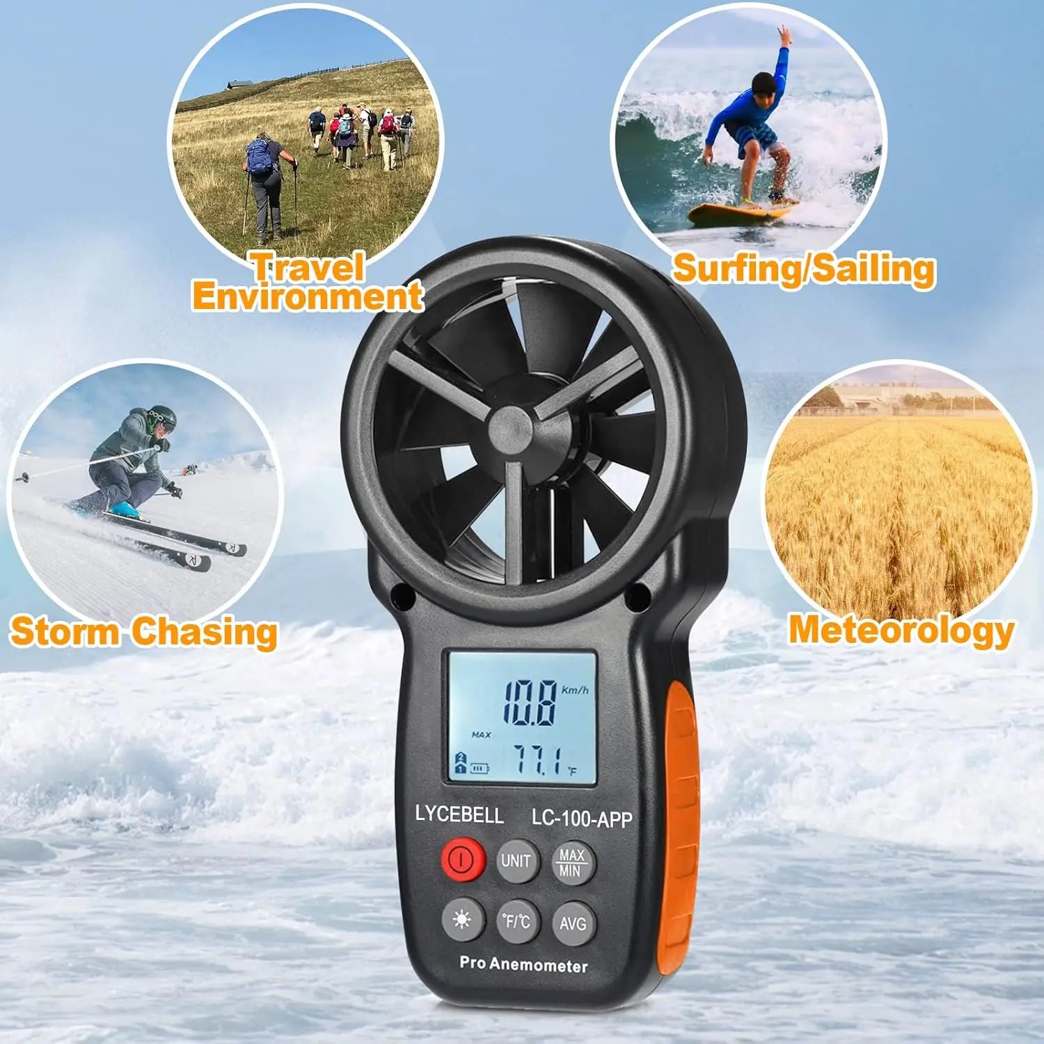 “Handheld Digital Anemometer LC-100 – Wireless Bluetooth APP Wind Speed & Temperature Meter”