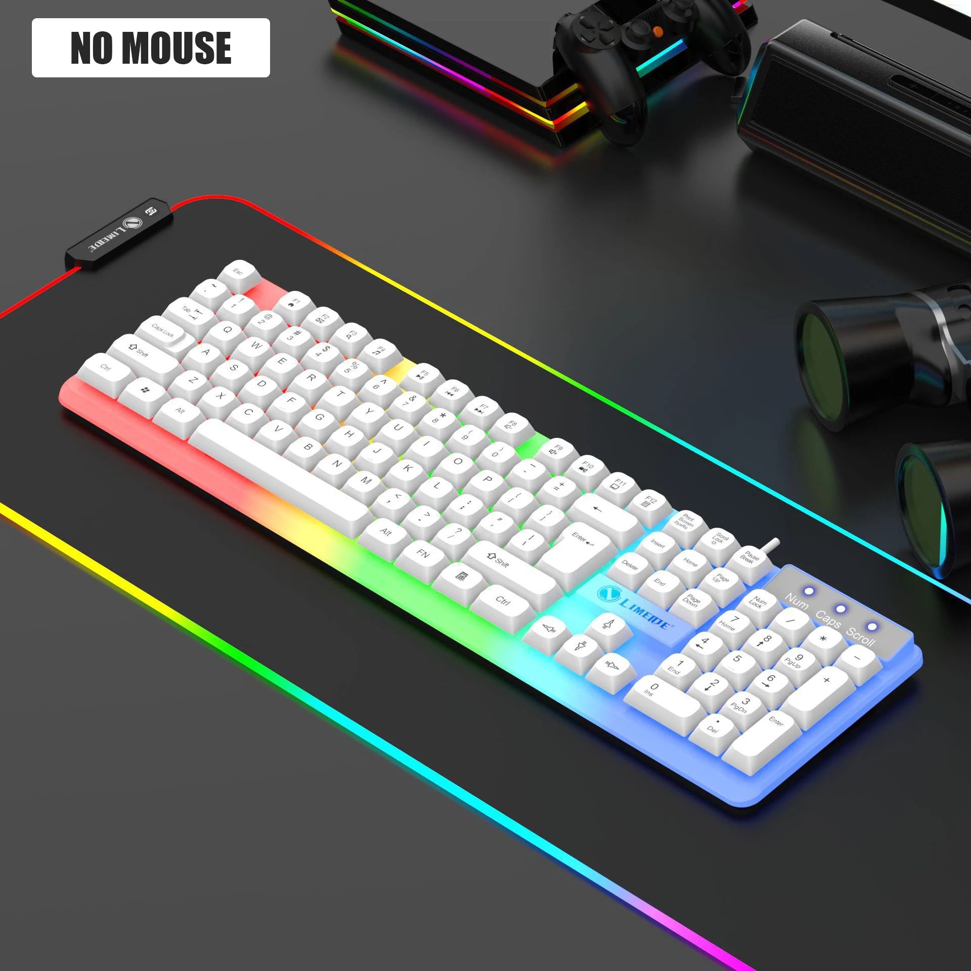 Limeide GTX350 Glow Keyboard and Mouse Kit – Upgraded USB Wired 104-Key Keyboard with Cap Cover & Optical Mouse for Home & Office