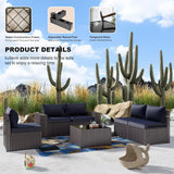 6-Piece Outdoor Patio Furniture Set – PE Wicker Rattan Sectional Sofa with Navy Blue Cushions | Modern Patio Conversation Set