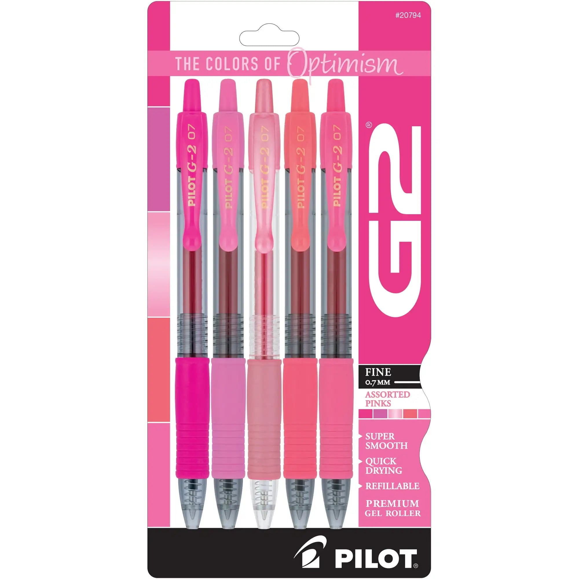 Pilot G2 Premium Gel Pens – 5 Count Pink Edition, Fine Point Assorted Ink for Smooth Writing