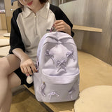 Fashion Bow Laptop Backpack – Large-Capacity Student Rucksack | Stylish Solid-Color Multi-Pocket Travel Daypack