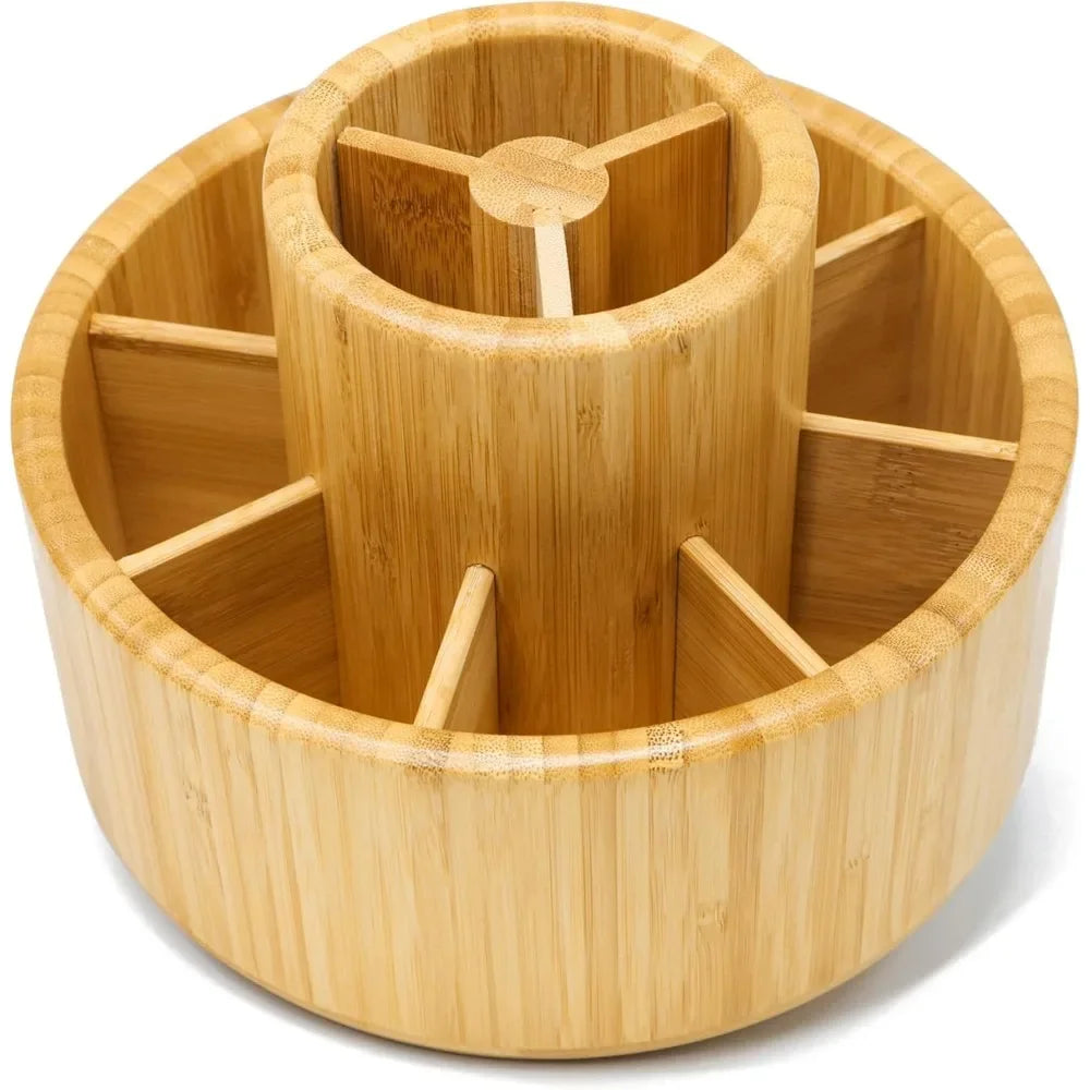 Bamboo 360° Rotating Pen Holder Organizer – Desk Art Supplies Storage for Colored Pencils & Brushes