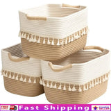 Cotton Rope Storage Bins – Set of 3 Stylish Woven Baskets for Home Organization, Toys, Blankets & Everyday Essentials