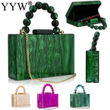 Women Beading Handbag Marble Acrylic Luxury Box Clutch – Evening Bag with Chain Shoulder Strap for Wedding, Party & Dinner Dress