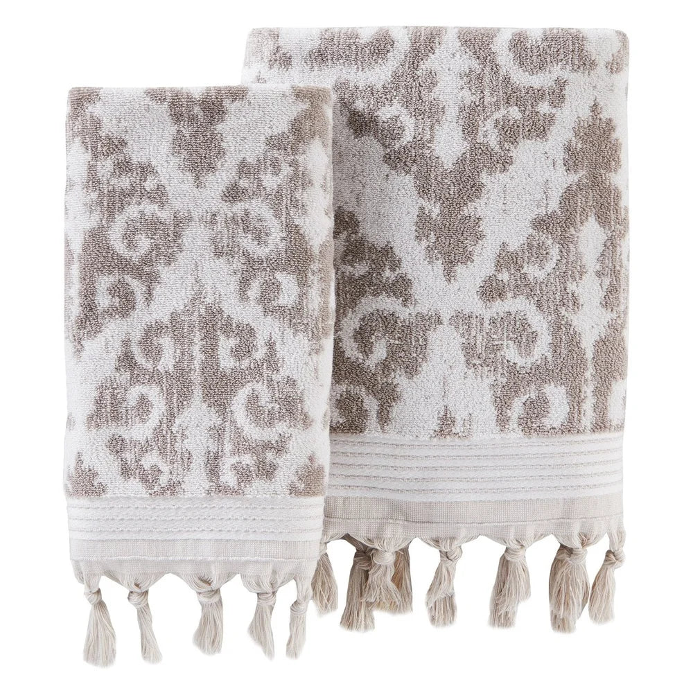 Mirage Fringe Bath Towel – Reversible Jacquard Design, Hand-Knotted Fringe, Luxe Cotton