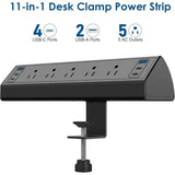 Clamp-Mount Power Strip with USB-C Fast Charging Station (40W) – Desk Edge Mount Surge Protector