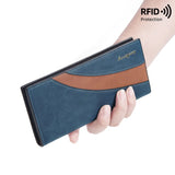 Fashion Long Purse Frosted Splicing Wallet PU Leather Business Men's Long Wallet Multifunction Large Cash Purse Bag Male