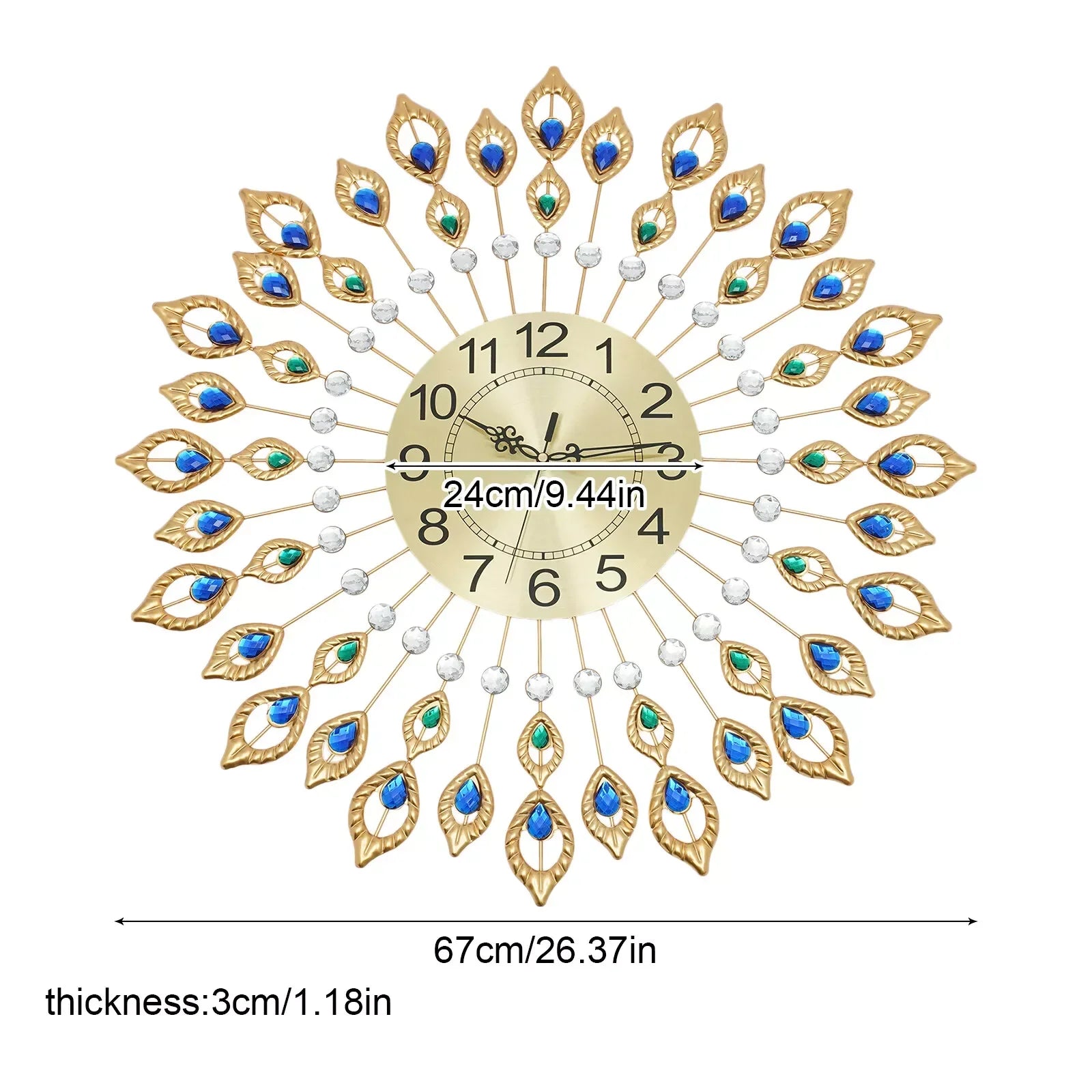 26.4” Luxury 3D Peacock Wall Clock – Large Decorative Metal Wall Art for Modern Living Room & USA Home Décor