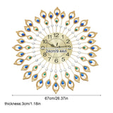 26.4” Luxury 3D Peacock Wall Clock – Large Decorative Metal Wall Art for Modern Living Room & USA Home Décor