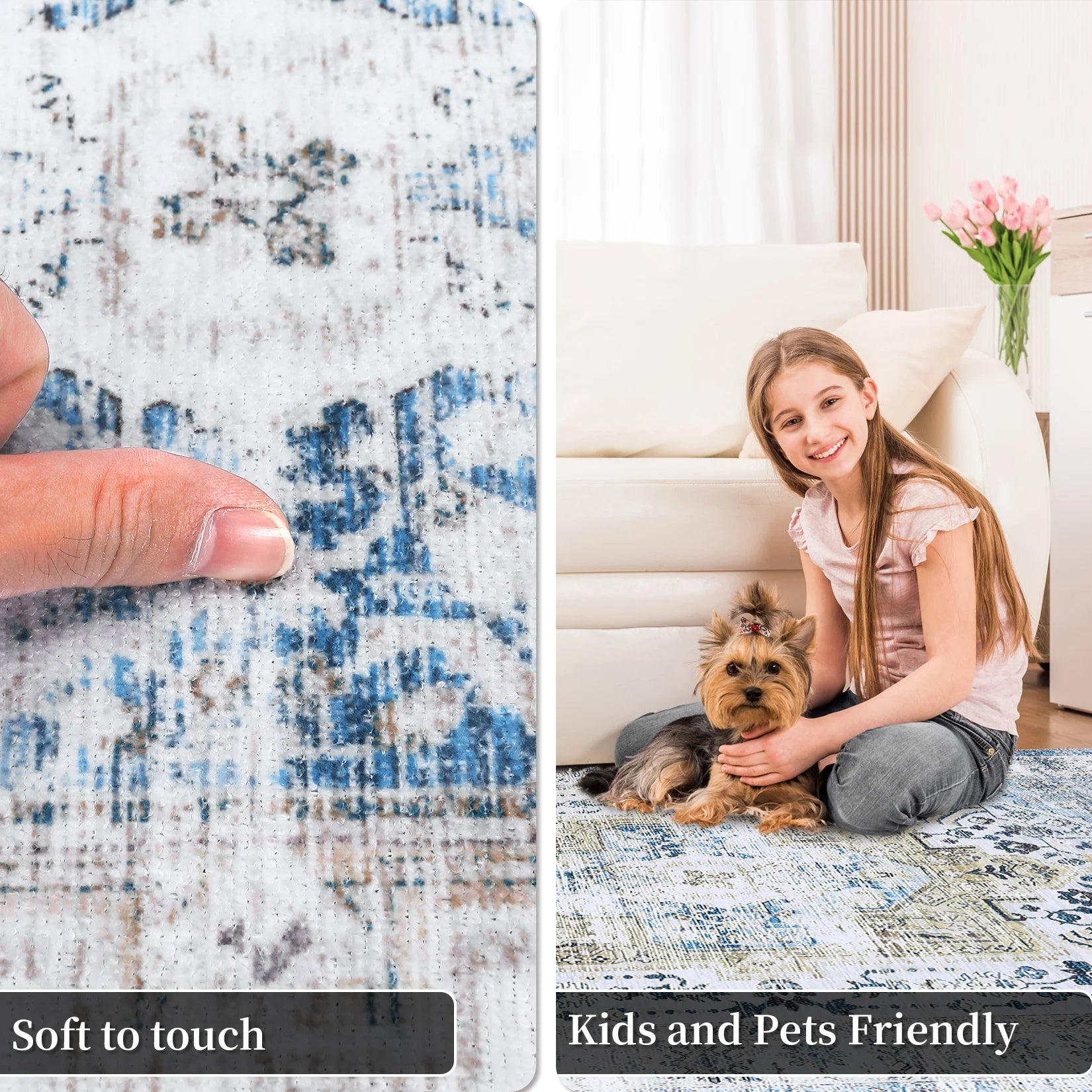 Large Vintage Area Rug 10x13 – Washable Stain-Resistant Carpet with Non-Slip Backing for Living Room & Indoor Décor