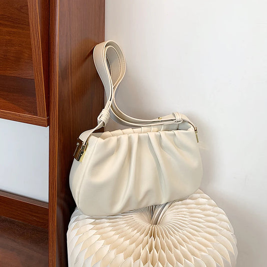 Women’s PU Leather Ruched Cloud Clutch – Small Messenger Shoulder Bag with Adjustable Strap, Fashion Crossbody Purse for Travel