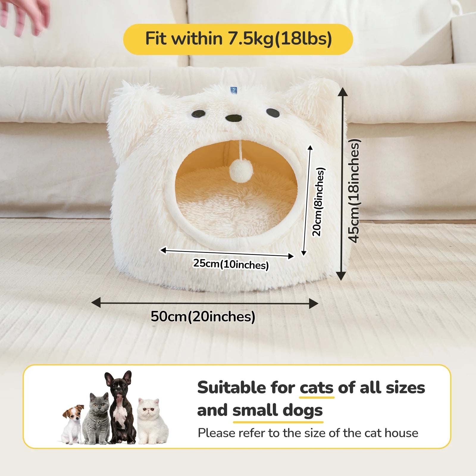 Catism Cat Head-Shaped Bed – Plush Hooded Cat House, Self-Warming Cozy Cave Pod for Indoor Cats & Small Dogs