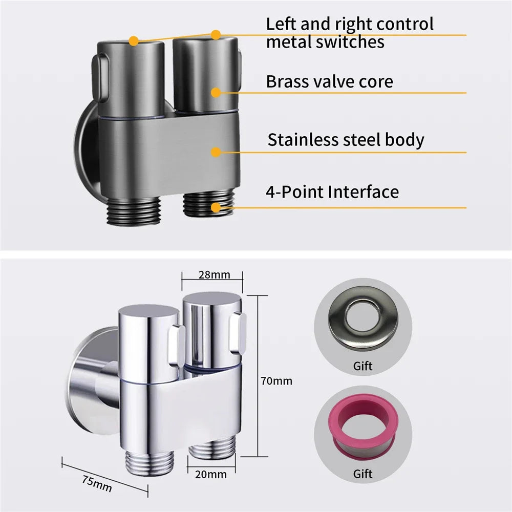 Wall-Mount Angle Valve Bidet Sprayer Set – Dual Outlet Zinc Alloy Plumbing Kit 🚿