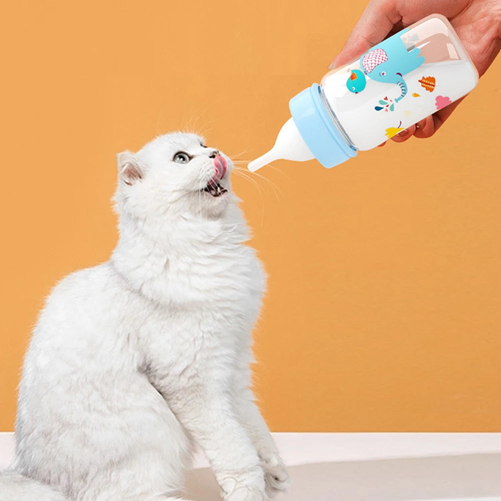 Small Pet Feeding Bottle – 60ml / 125ml Cute Nursing Bottle for Newborn Kittens & Puppies (PP Cartoon Design)