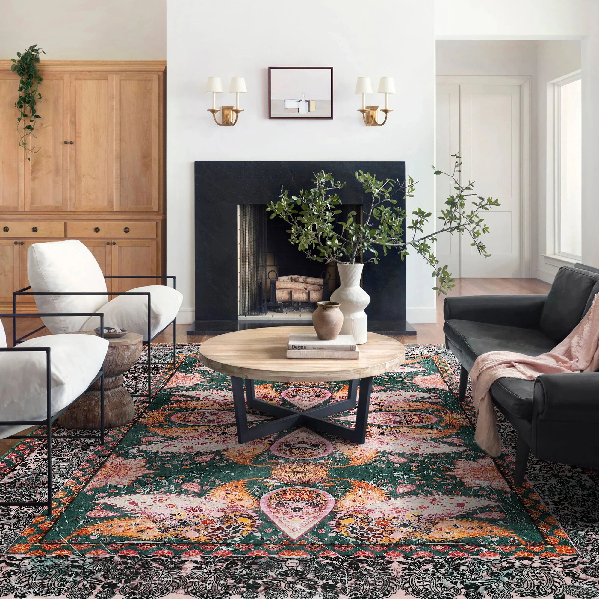 Vintage Floral Accent Area Rug – Soft Fluffy Large Carpet for Bedroom & Living Room Home Décor