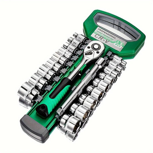 24-Tooth Drive Socket Wrench Set — 1/4" + 3/8" + 1/2" Ratchet | Compact Multi-Socket Kit for Car & Mechanical Repair