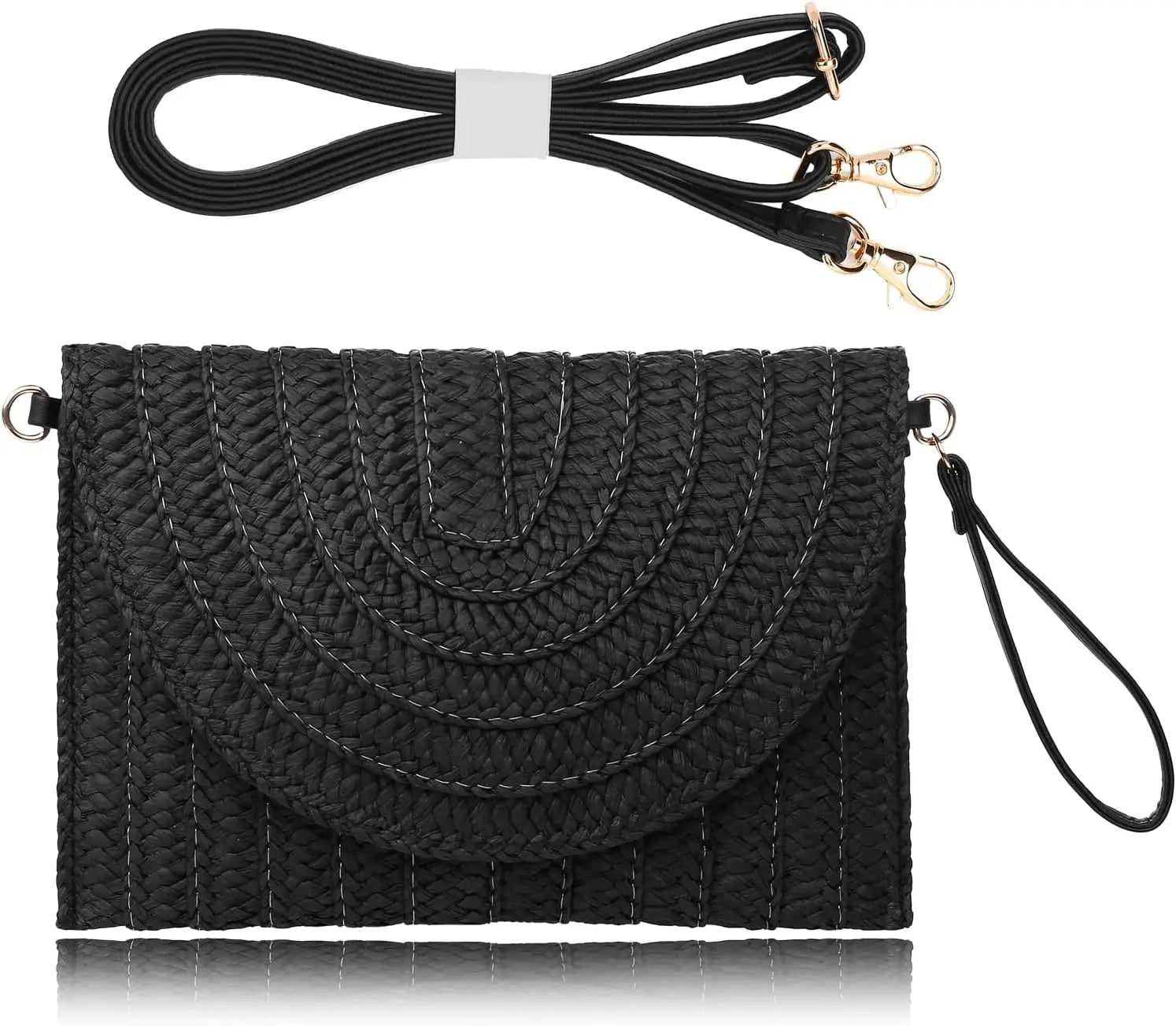 Women’s Woven Straw Envelope Clutch – Summer Beach Handbag & Casual Boho Purse for Vacations and Daily Use